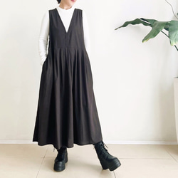 サロペットスカート/ジャンパースカート rayon linen dark brown（ペチコート付き） 5枚目の画像