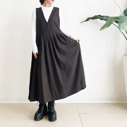 サロペットスカート/ジャンパースカート rayon linen dark brown（ペチコート付き） 6枚目の画像