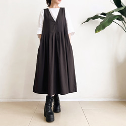 サロペットスカート/ジャンパースカート rayon linen dark brown（ペチコート付き） 1枚目の画像