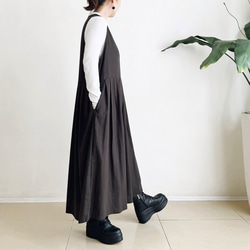 サロペットスカート/ジャンパースカート rayon linen dark brown（ペチコート付き） 7枚目の画像