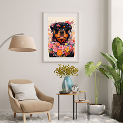 【花とロットワイラー犬の夢の世界 No.5】アートポスター 犬の絵 犬の絵画 犬のイラスト 7枚目の画像