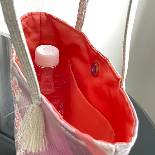 帯リメイクバッグ 蝶と蘭 トートバッグ 和装バッグ 帯バッグ
