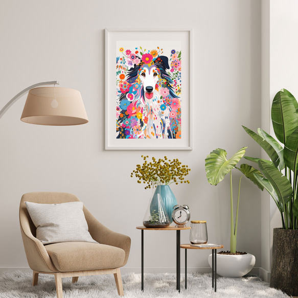 【花とラフコリー犬の夢の世界 No.2】アートポスター 犬の絵 犬の絵画 犬のイラスト 7枚目の画像