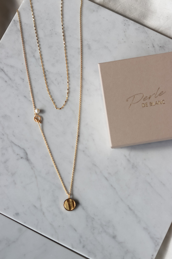 【限量套裝】14kgf花瓣choker &amp; 14kgf長波浪硬幣項鍊 第4張的照片