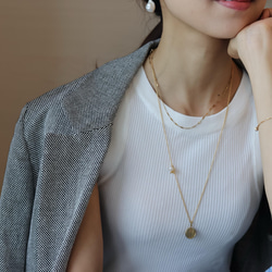 【限量套裝】14kgf花瓣choker &amp; 14kgf長波浪硬幣項鍊 第13張的照片