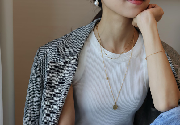 【限量套裝】14kgf花瓣choker &amp; 14kgf長波浪硬幣項鍊 第13張的照片