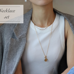 【限量套裝】14kgf花瓣choker &amp; 14kgf長波浪硬幣項鍊 第3張的照片