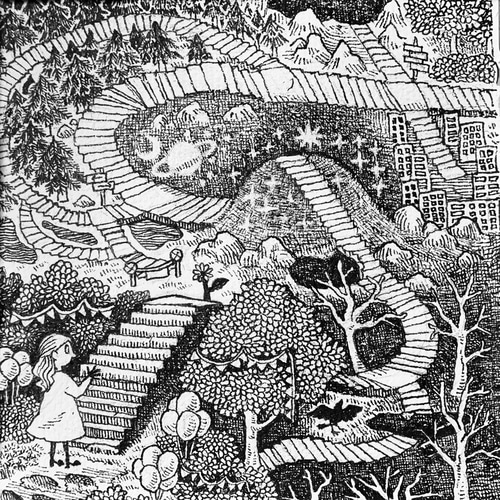 原画【一点物】「夢への道のり 三部作」3作品セット アンティーク風な