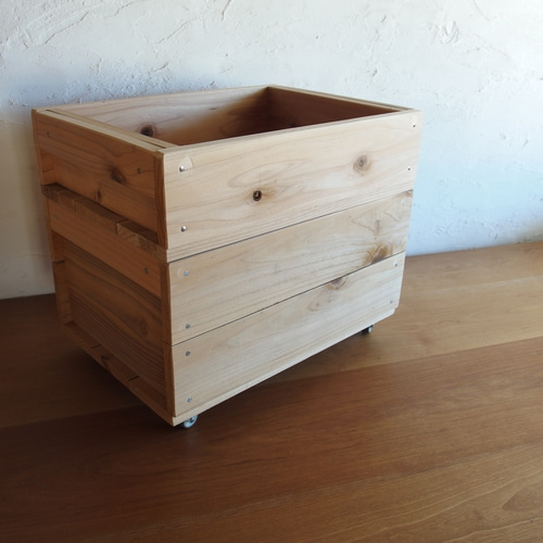 コロ付きりんご木箱 積み重ね式(浅型) フリーボックス・小物入れ 家具