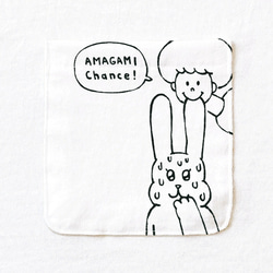 長袖ポケット付Tシャツ『アマガミチャンス！』男女兼用 ロンT うさぎ ホワイト 2枚目の画像