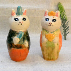 猫のお雛様 ひな人形 こけし型ネコ 白猫 手作り陶器・陶芸 ネコの