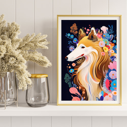 【花とラフコリー犬の夢の世界 No.11】アートポスター 犬の絵 犬の絵画 犬のイラスト 8枚目の画像