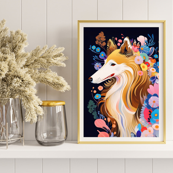 【花とラフコリー犬の夢の世界 No.11】アートポスター 犬の絵 犬の絵画 犬のイラスト 8枚目の画像