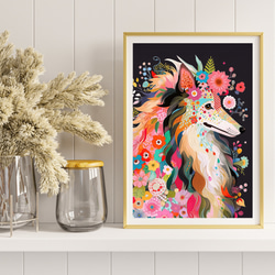 【花とラフコリー犬の夢の世界 No.12】アートポスター 犬の絵 犬の絵画 犬のイラスト 8枚目の画像