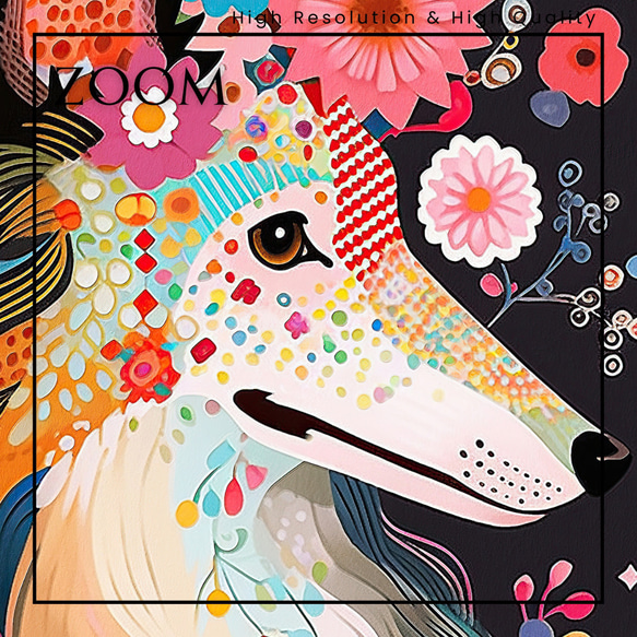 【花とラフコリー犬の夢の世界 No.12】アートポスター 犬の絵 犬の絵画 犬のイラスト 3枚目の画像