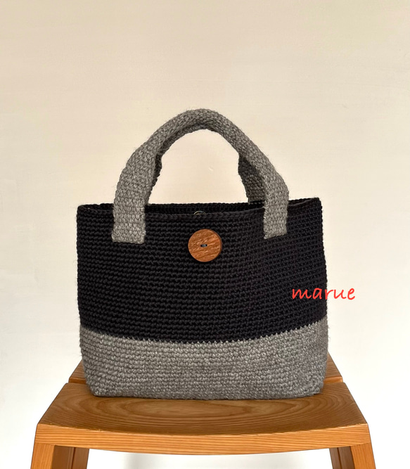 ニット トートバッグバイカラー 紺✖︎グレー ハンドメイド トート