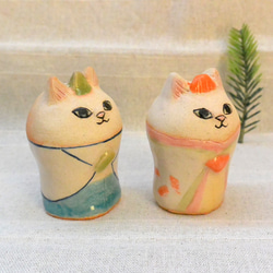 猫のお雛様　ひな人形　頭大きいネコ　白猫　手作り陶器・陶芸　ネコの置き物　おひなさま 4枚目の画像
