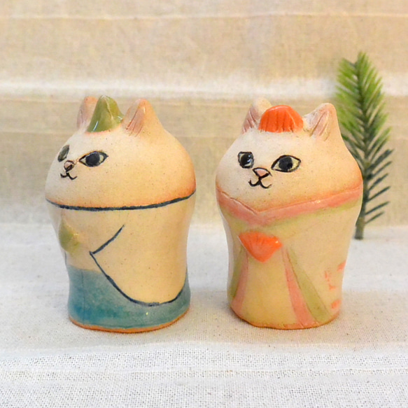 猫のお雛様　ひな人形　頭大きいネコ　白猫　手作り陶器・陶芸　ネコの置き物　おひなさま 7枚目の画像