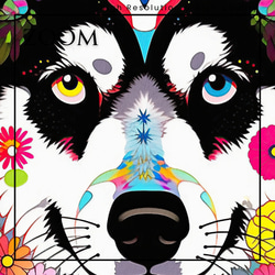 【花とシベリアンハスキー犬の夢の世界 No.1】アートポスター 犬の絵 犬の絵画 犬のイラスト 3枚目の画像