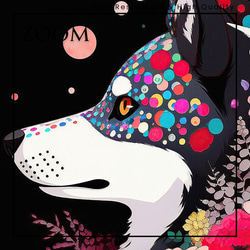 【花とシベリアンハスキー犬の夢の世界 No.2】アートポスター 犬の絵 犬の絵画 犬のイラスト 3枚目の画像