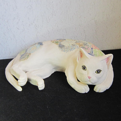 花寝猫　大　1点物　陶器　縁起物　猫　置物　c29 5枚目の画像