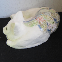 花寝猫　大　1点物　陶器　縁起物　猫　置物　c29 7枚目の画像