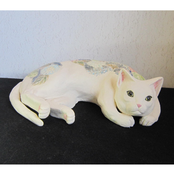 花寝猫　大　1点物　陶器　縁起物　猫　置物　c29 3枚目の画像