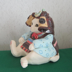 武将猫　五月人形　鎧　兜　スコ座り1点物　陶器　縁起物置物　招き猫　c30 2枚目の画像
