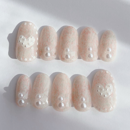 ネイルチップ】ニットネイル フラッフィーネイル ハート ピンク パール