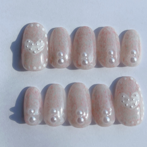 ネイルチップ】ニットネイル フラッフィーネイル ハート ピンク パール