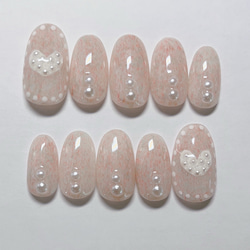 ネイルチップ】ニットネイル フラッフィーネイル ハート ピンク パール