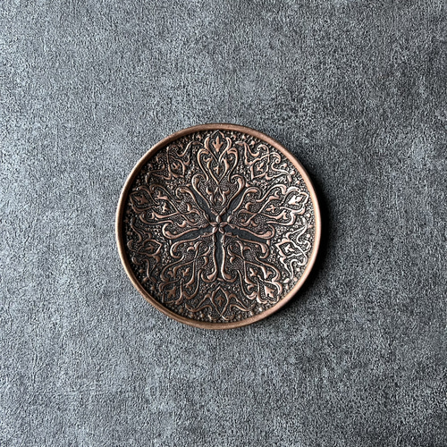 ペルシャの銅皿 飾り皿（ガラムザニー）Φ15cm【GHALAM ZANI -032