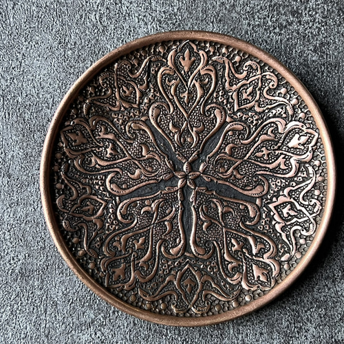 ペルシャの銅皿 飾り皿（ガラムザニー）Φ15cm【GHALAM ZANI -032