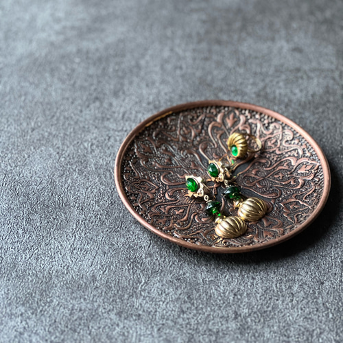 ペルシャの銅皿 飾り皿（ガラムザニー）Φ15cm【GHALAM ZANI -032 