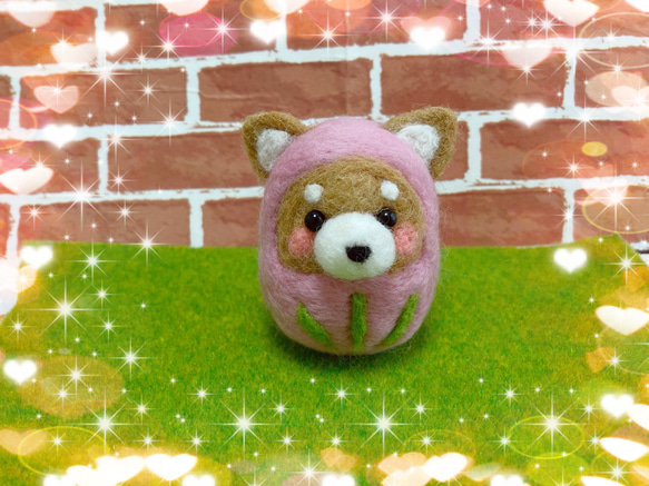 サクラサク柴犬ちゃんの幸運ピンクだるまさん 羊毛フェルト くみ 通販