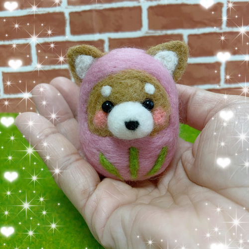 サクラサク柴犬ちゃんの幸運ピンクだるまさん 羊毛フェルト くみ 通販