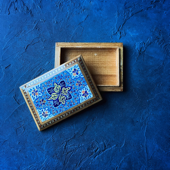 ペルシャの象嵌細工（寄木細工）薄型 小箱【ハータムカーリー153】 11枚目の画像