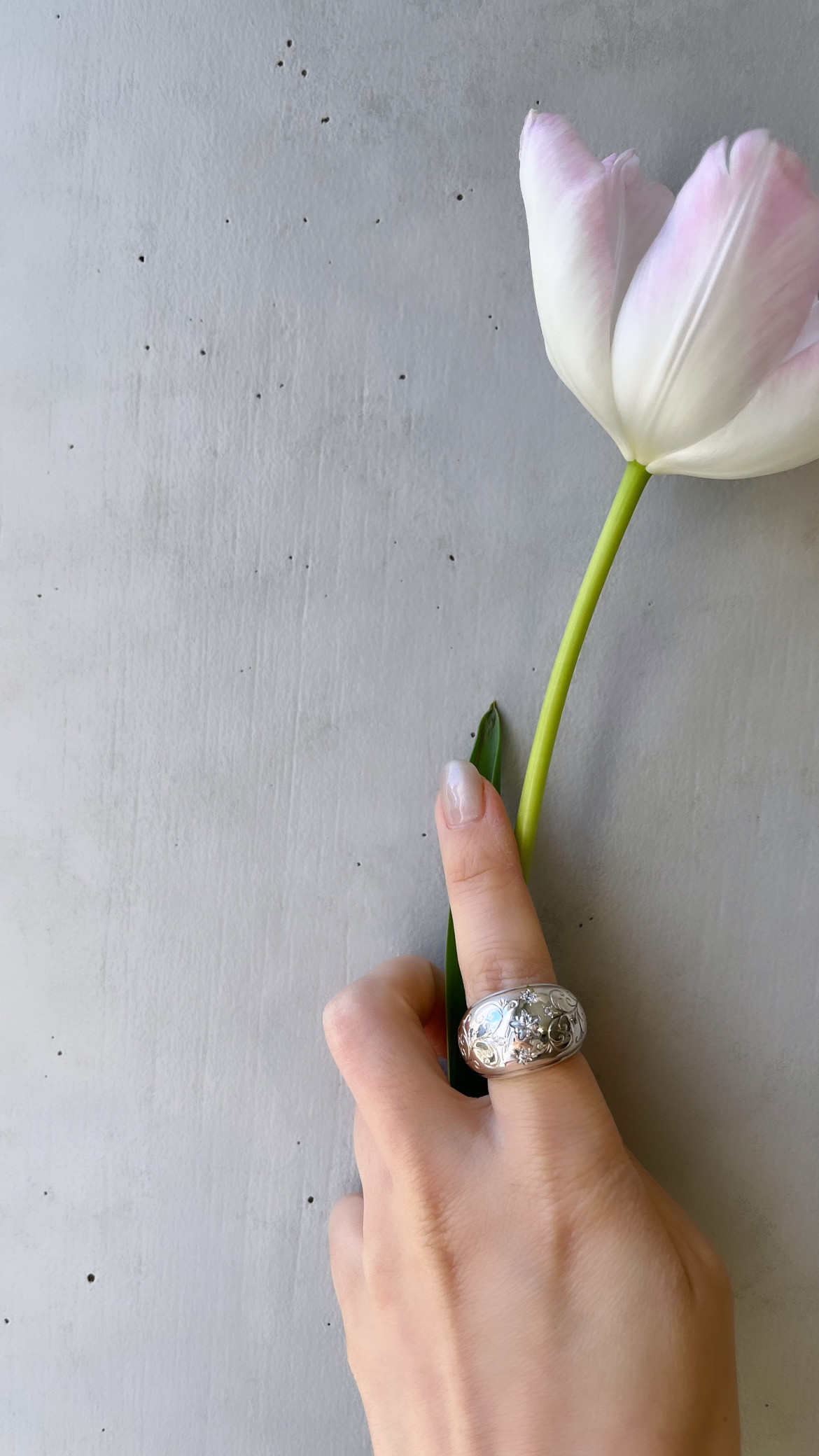 シルバーリング 星と唐草模様を彫りこんだボリュームのあるデザイン １２号のみ 彫金 日本製