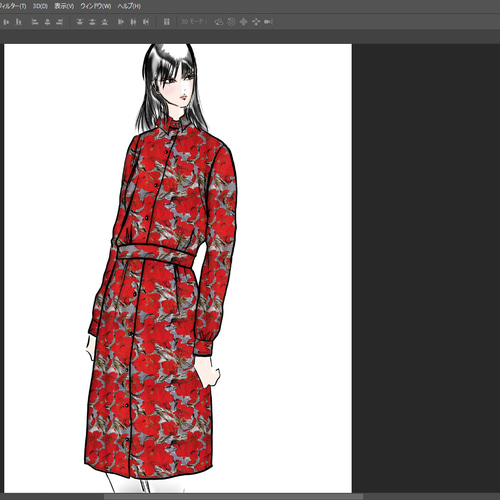 【1点もの・デザイン画付き】ゴブラン織り＆尾州ウール生地ワンピース 1点もの・デザイン画付き】ベルト付きゴブラン織りシャツ型