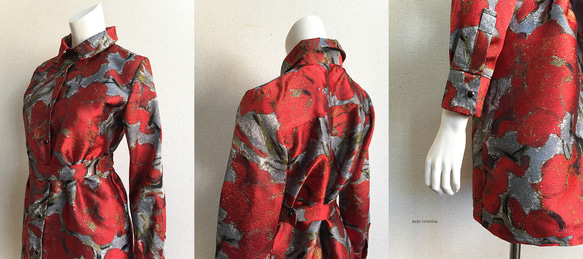 【1点もの・デザイン画付き】京都産ゴブラン風ジャガード生地シャツ型ワンピース（KOJI TOYODA） 6枚目の画像