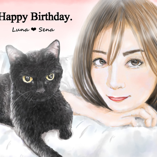 ペット似顔絵 飼い主様とご一緒に！☆修正回数無制限☆データ