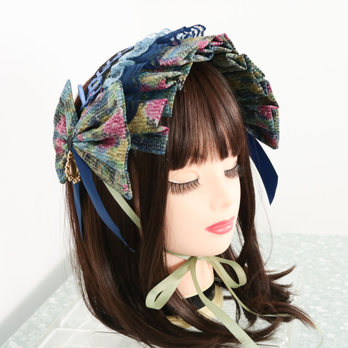 山藍×ボンネット 編上 ヘッドドレス ロリータ クラロリ ヘッド