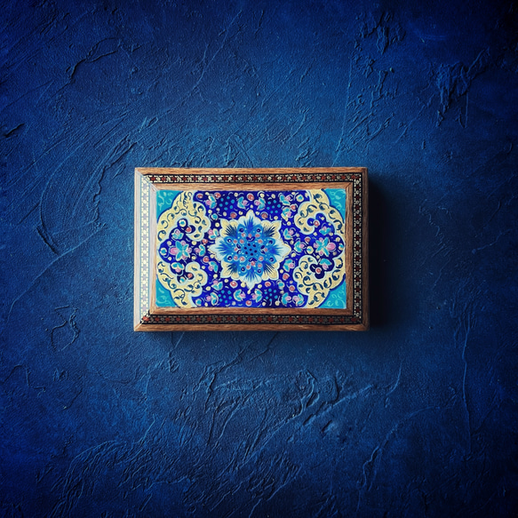 ペルシャの象嵌細工（寄木細工）薄型 小箱【ハータムカーリー154】 2枚目の画像