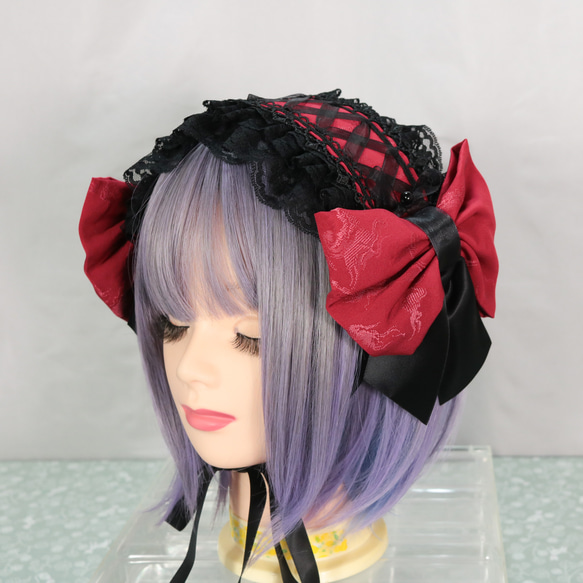 真紅×ボリュームリボン ヘッドドレス ボンネット ヘッドドレス