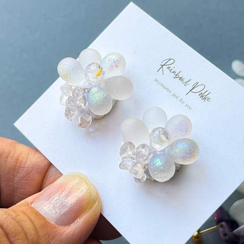 リンネル特集掲載】天然石 ピアス ガラスと天然石 水晶 の