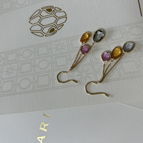 K18 5.39ct #マルチカラーサファイア ピアス ピアス（フック・チェーン  