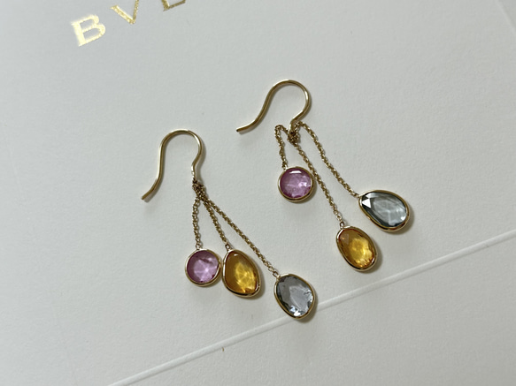 K18 5.39ct #マルチカラーサファイア ピアス ピアス（フック・チェーン  