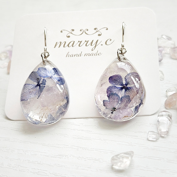 ～紫陽花ラベンダーアメジスト～しずくピアス•イヤリングmarry.c's handmadeaccessory 6枚目の画像