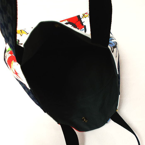 和柄 大きめトートバッグ 招福満福・運気上昇 招き猫 ハンドメイド ショルダーバッグ エコバッグ 帆布 にゃんこ 6枚目の画像