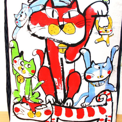 和柄 大きめトートバッグ 福あつめ 招き猫 ハンドメイド ショルダーバッグ エコバッグ 帆布 にゃんこ 4枚目の画像